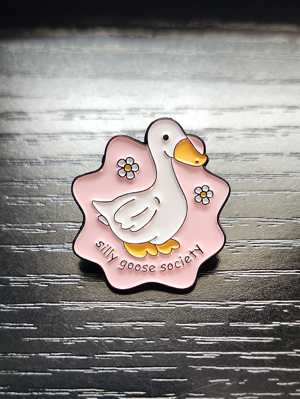 Silly Goose Society Pink Enamel Pin - Cute White Goose